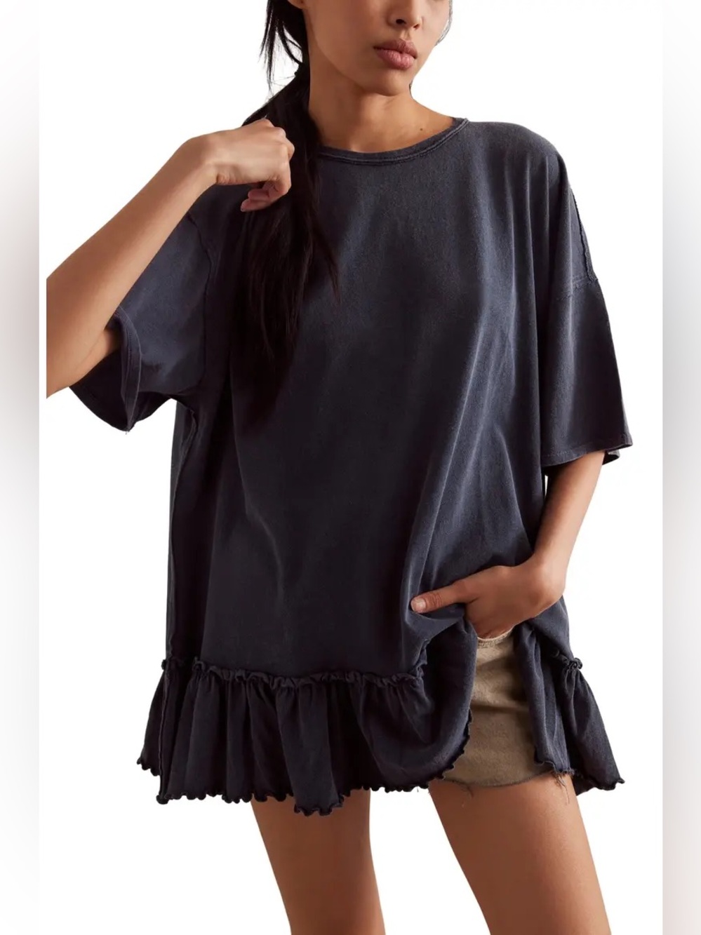 We The Free" Free People Why Yes Oversized Tiered Cotton T-Shirt